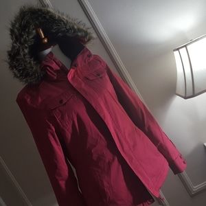 O'Neill pink snow ski hiking jacket with fur hood